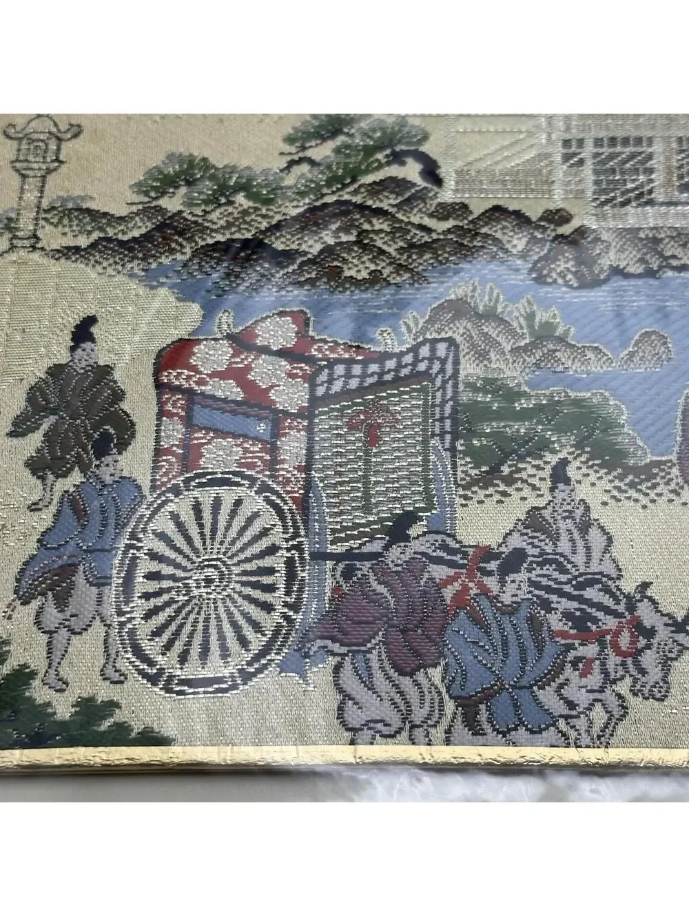 Japanese Kyonishiki Embroidered Silk Art Panel with Traditional Scene